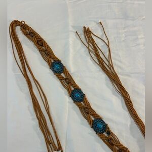 Bohemian Tan and Turquoise Braided Belt